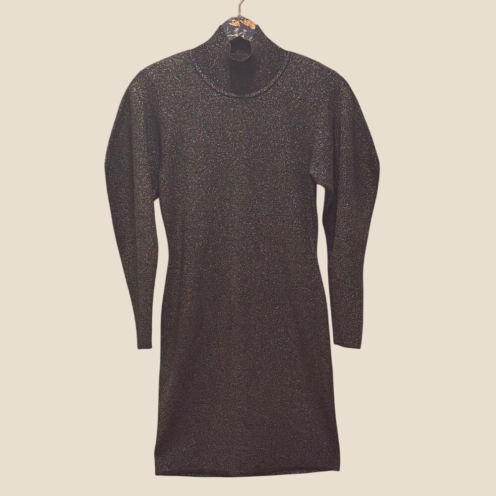A.L.C. Samuel Metallic Gold/Black Mock Neck Bodycon Knit Dress